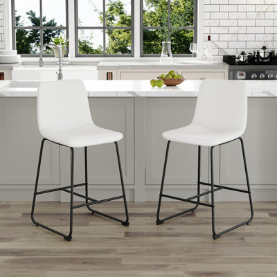 Set Of 2 Modern Minimalist Style PU Material Bar Stools -White, Suitable For Kitchen, Bar, And Modern Home Design, With Product Dimensions Of 17.7*14.5*37 Inches.