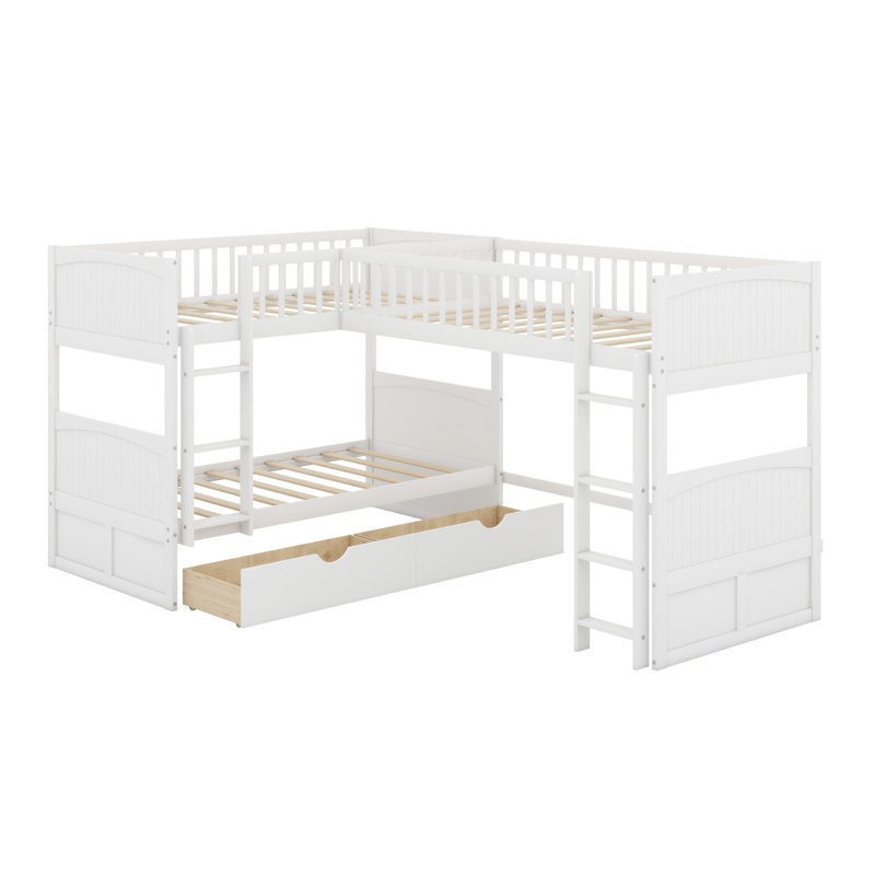 Bunk Bed With A Loft Bed Attached, With Drawers, White