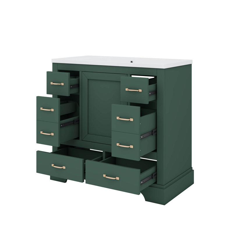 36" Bathroom Vanity And Sink Combo With Six Drawers And Flexible Drawer Divider, Green
