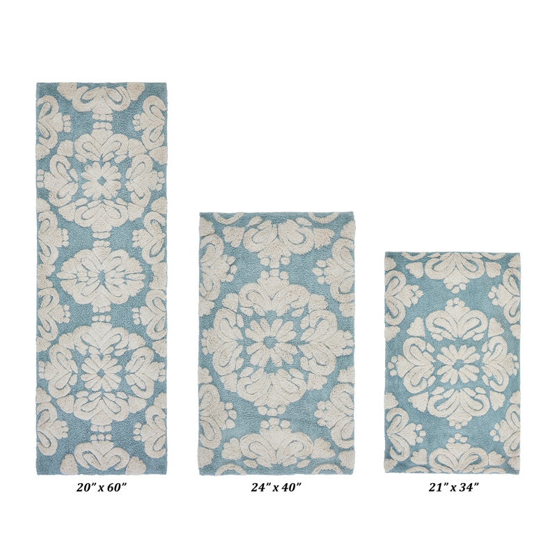 Chemash Premium 100% Cotton 1885 GSM 3-Piece Bath Rug Set, OEKO-TEX® Certified, Non-Slip Spray Latex Backing, Plush Tufted Bath Mats for Shower, Bathtub, Vanity, Sink & Toilet Areas, Super Absorbent, Machine Washable, Blue