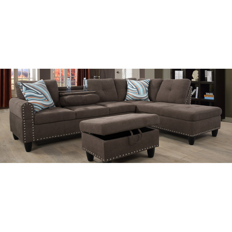Manervia Upholstered L-Shaped Sectional, Brown, Right Hand Facing