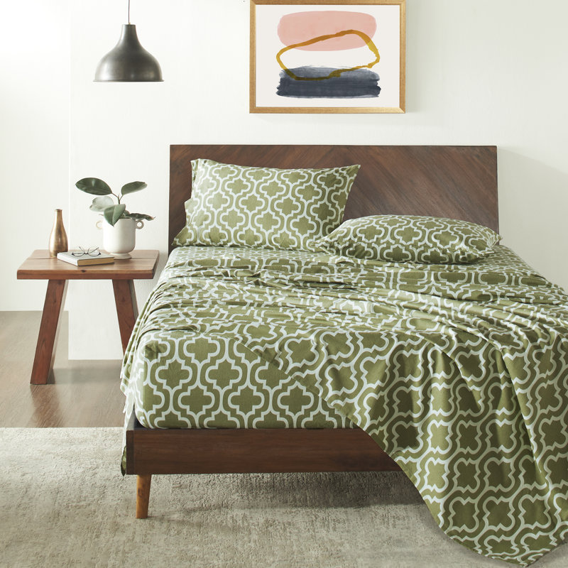 Ensemble de draps en 100% flanelle de coton Scotchis, Ensemble de draps pour lit double + drap-housse + , Trellis sauge