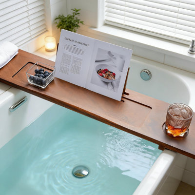 Plateau réglable pour baignoire avec porte-bouteilles et porte-bouteilles