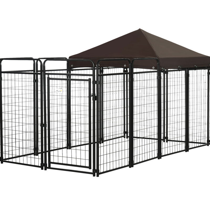 Grand chenil d'extérieur pour chien, 9,3 pi x 4,6 pi x 5,2 pi, acier robuste, toit ombragé pour les chiens de taille moyenne et au-delà du chenil aux chiens