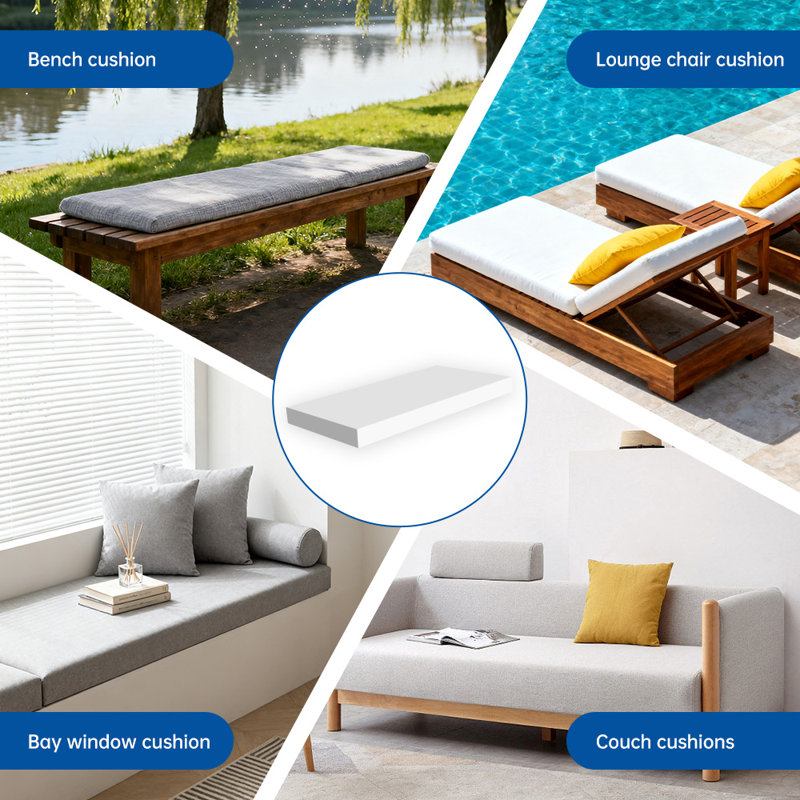 2PC High-Density Foam Cushion Replacement 72x24in - Resilient Customizable Foam Pads for Sofa, Bench, Lounge Chair, Bay Window | Choose Thickness (1-6in)