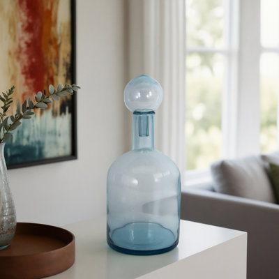 Glass Bottle With Stopper, Light Blue