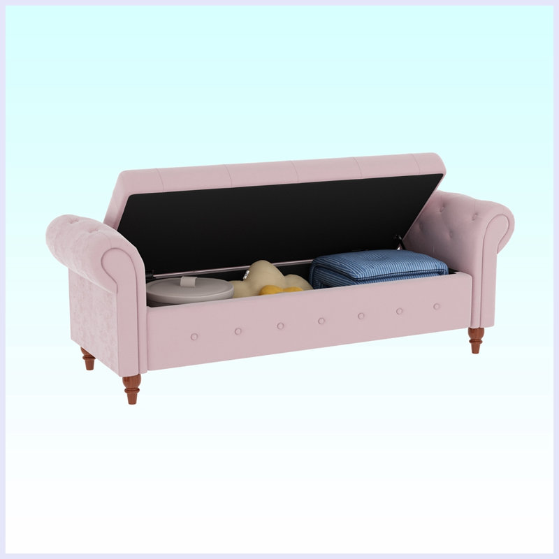 Xamiera Polyester Upholstered Storage Bench, Pink
