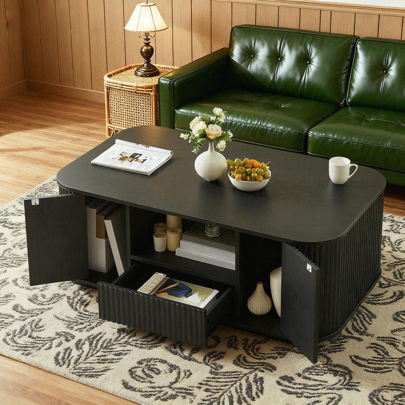 Table basse avec tiroirs et compartiments de rangement, Noir
