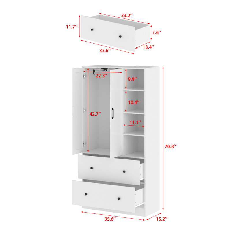 Armoire élégante avec porte miroir, Blanc
