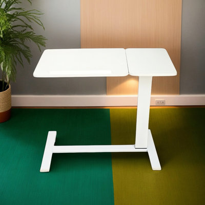 Plateau blanc pour ordinateur portable avec roulettes, réglable en hauteur pour la lecture et le travail dans un lit mobile