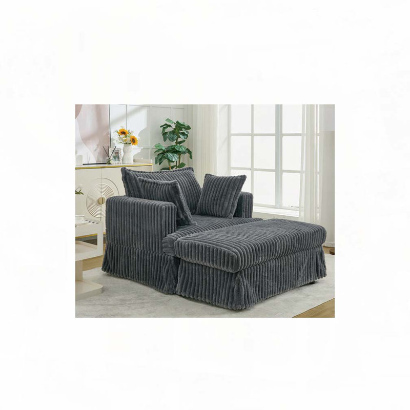 Fauteuil en velours côtelé avec repose-pieds, Dark Grey Corduroy