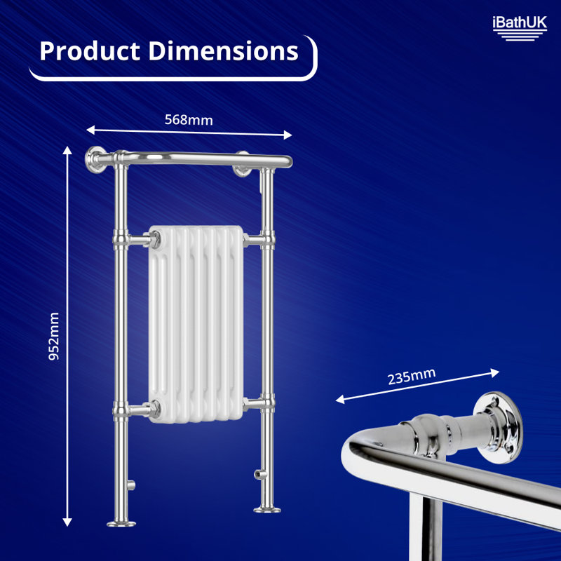iBathUK Traditional Designer Heated Towel Rail Bathroom Radiator, 952cm H x 568cm W x 235cm D, 6