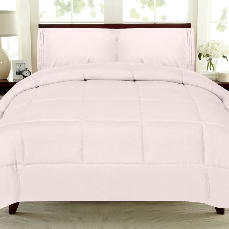 Ensemble d'édredon et de draps toutes saisons 4 pièces / 6 pièces de couleur unie par Sweet Home Collection, Rose pâle