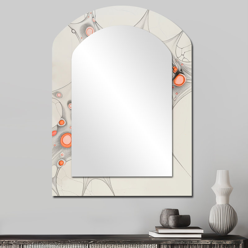 Ink Cellular Structures Vintage - Abstract Asymmetrical Unique Mirror, Pink Arch Large Wall Mirror, Printed Metal Art