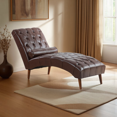 Dark PU Sled Design Chaise Lounge with Birch Legs by Red Barrel Studio