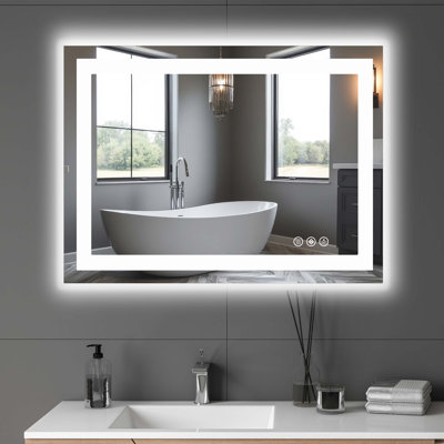 Miroir de salle de bain anti-buée à DEL avec double source de lumière et trois modes d'éclairage