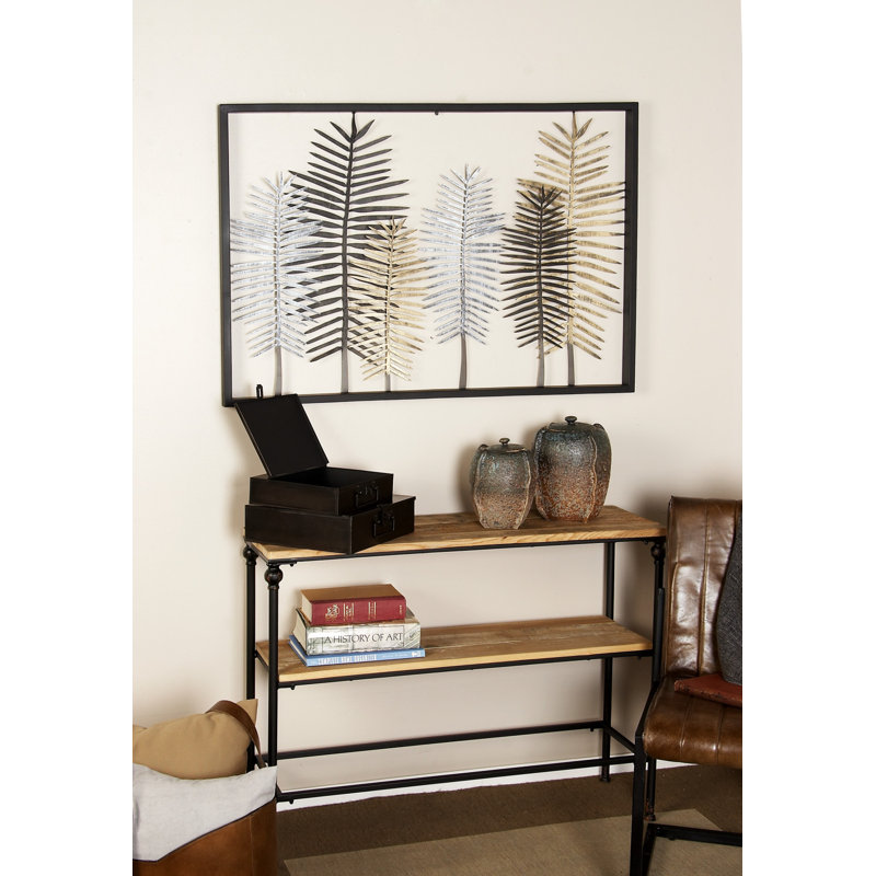 Metal Leaf Black Wall Decor with Black Frame