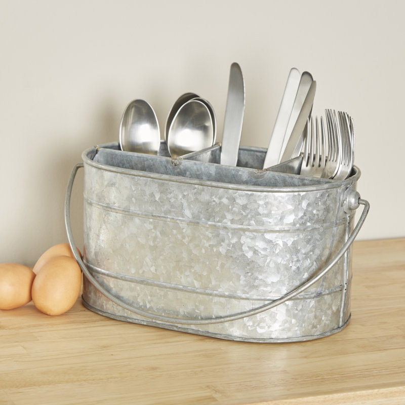 Galvanized Metal Storage Caddy with 4 Compartments and Handle