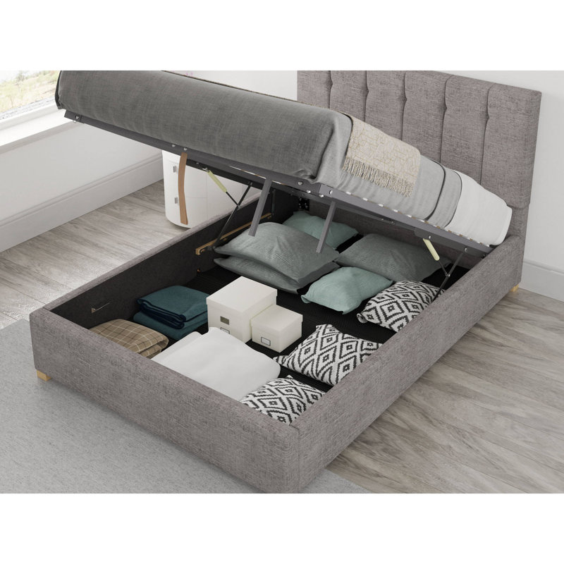 Cecere Upholstered Ottoman Storage Bed, Super King (6'), Silver