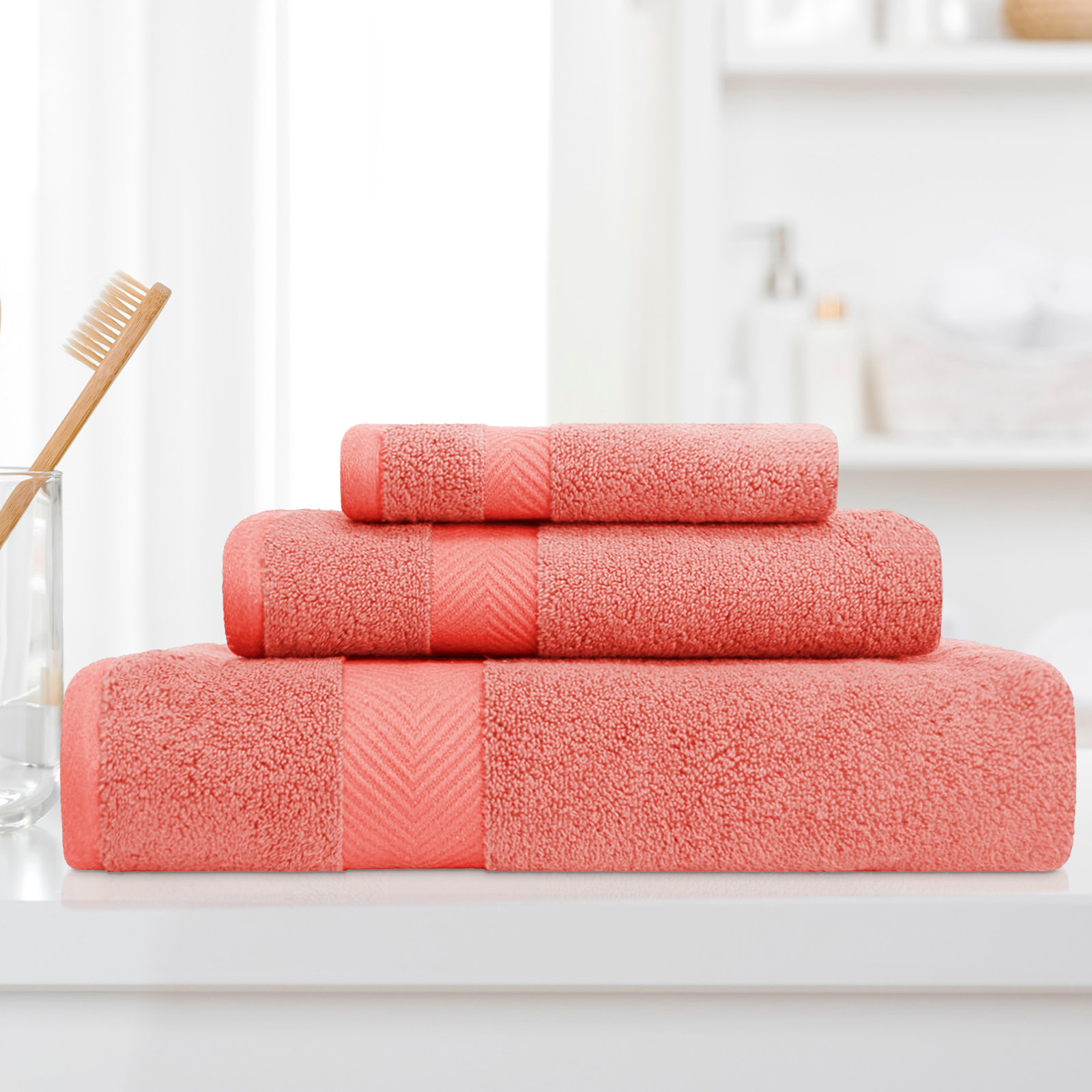 Hamachi 3-Piece Cotton Towel Set, Coral