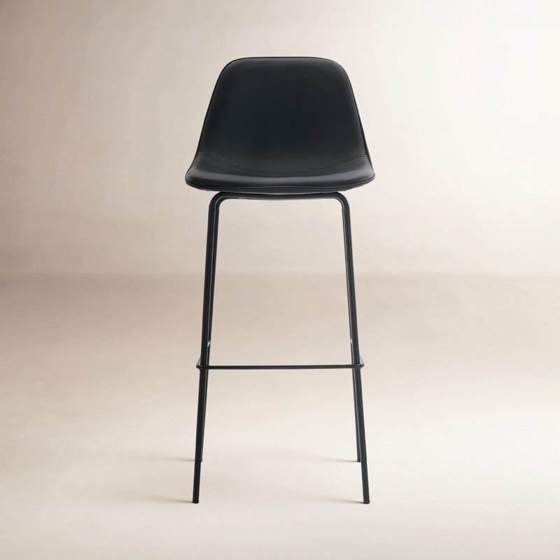 Kavi Modern Counter Height With Upholstered Cushion & Metal Legs, Bar Stool (30" Seat Height), Black Faux Leather