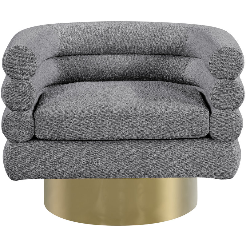 Tessa 33.5" W Boucle Swivel Barrel Chair, Gray Boucle Fabric