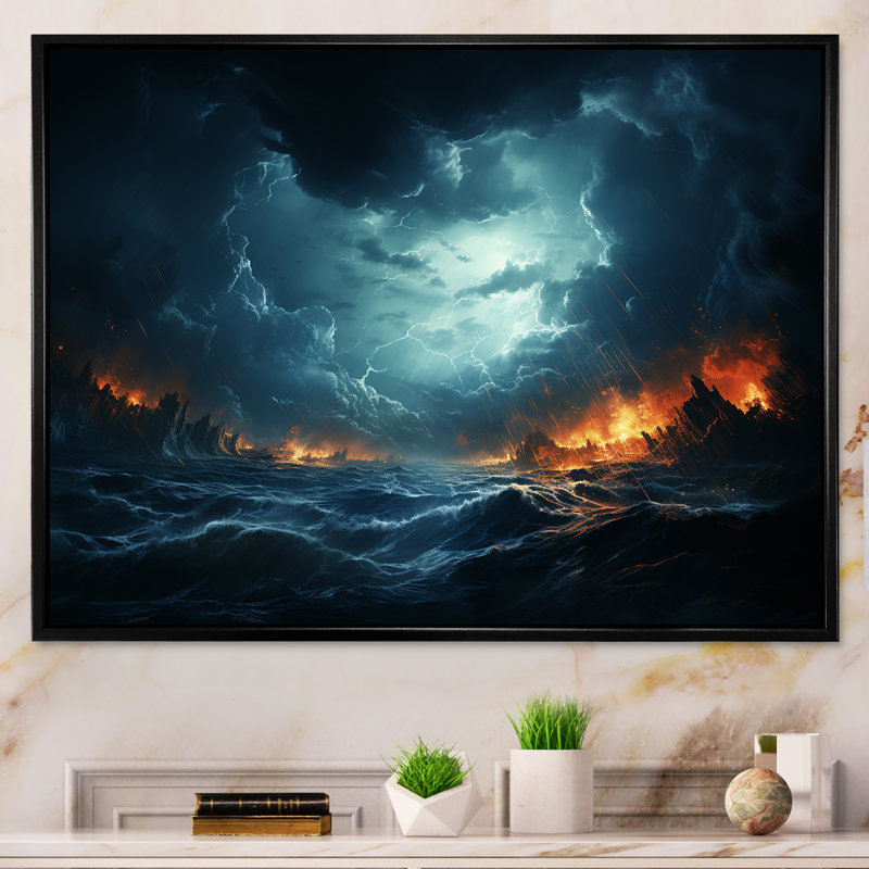 «Ethereal Stormy Skies Horizon I» - art mural tempêtes, Cadre flottant noir, H 30 po x l 40 po x P 1,5 po