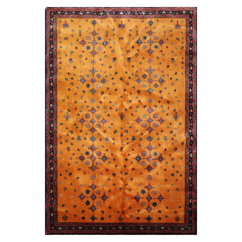 Tapis oriental géométrique en laine noué à la main 4 pi x 6 pi