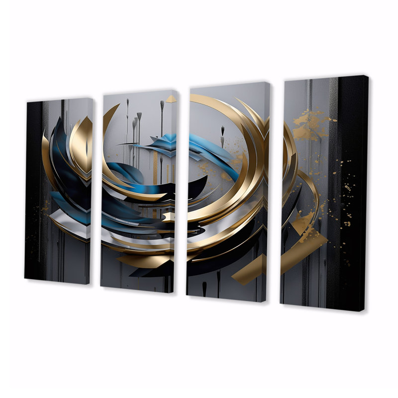 «Swirling Dynamics Futur Aesthetic - Abstract Spirals», art mural pour le salon, 4 pièces, H 28 po x l 48 po