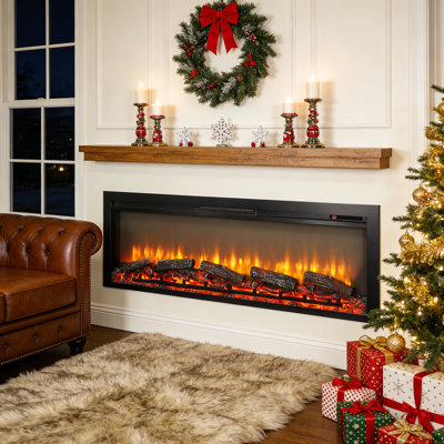 54 Inch Electric Fireplace With Multi - Color Flame, Remote, 11 Temperature Settings, 5000 'S Per Hour, Detachable Front Panel Wall Mounted Flame & , /Ul , Settings