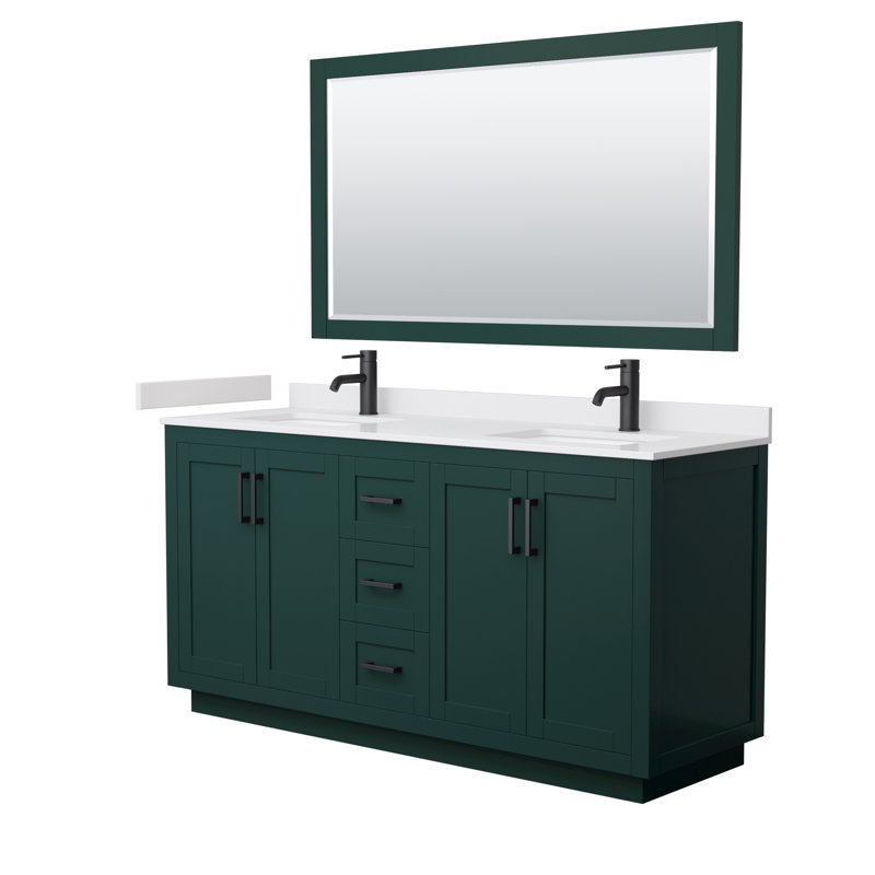 Miranda 66'' Green and White Double Bathroom Vanity with Matte Black Hardware