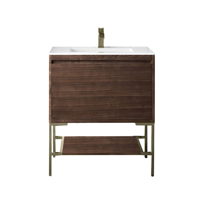 Mantova 31.5'' W Single Vanity, Charcoal Black, Mid Century Walnut/Champagne Brass