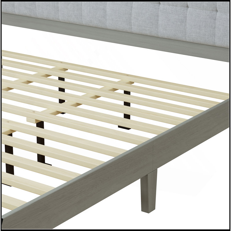 Solid Wood Platform Upholstered Headboard Bed, King