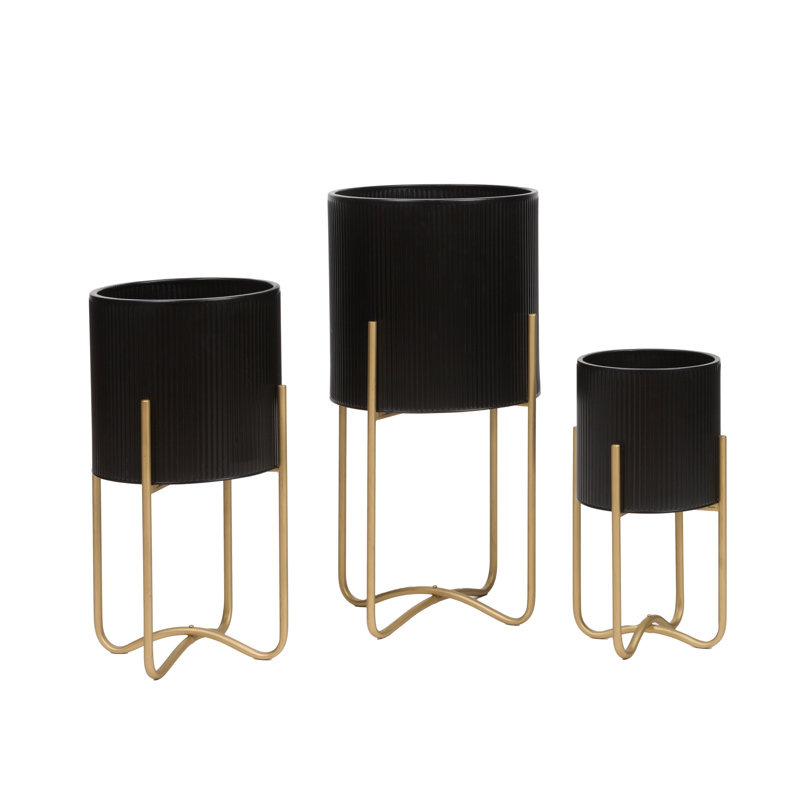 Laurentiu Everett Pot with Ambrose Base - Set of 3, Gold