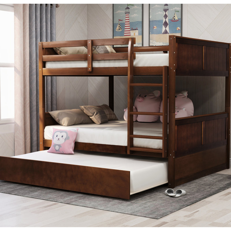 Lit superposé surélevé polyvalent avec lit gigogne simple de taille noyer portable - Léger, Noyer