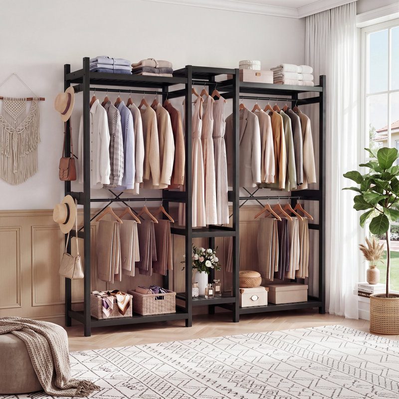 Clothes Rack, Closet System with 6 Hanging Rods for Bedroom/Laundry Room, Black