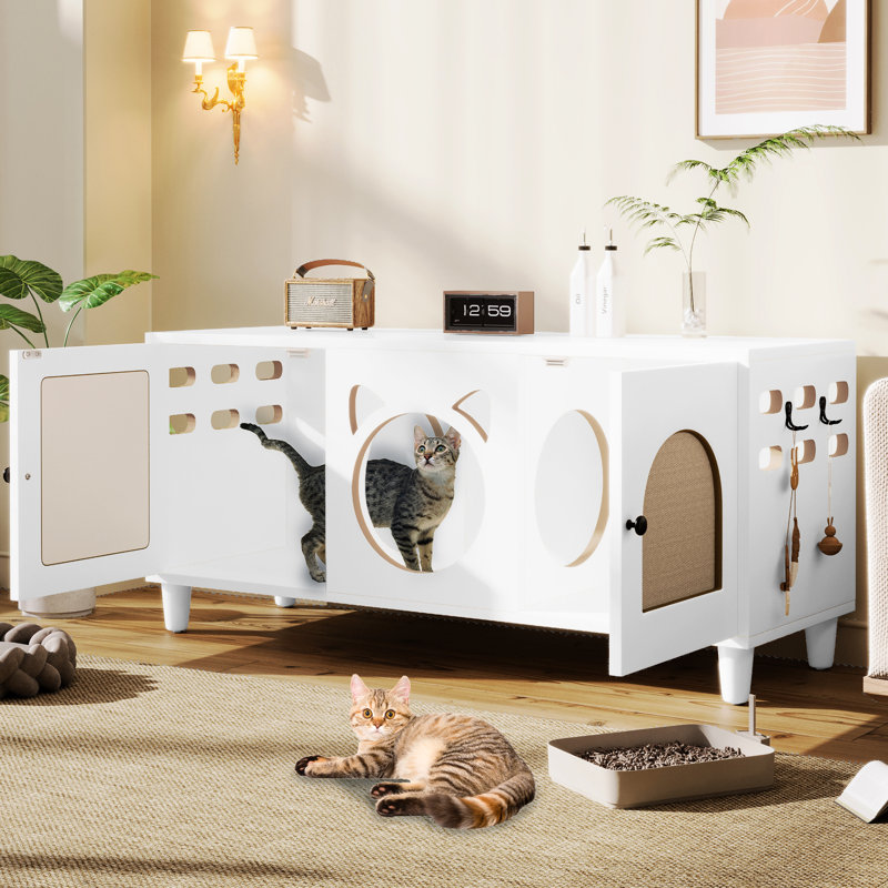 Litière pour chat blanc crème - Design moderne avec construction et crochets