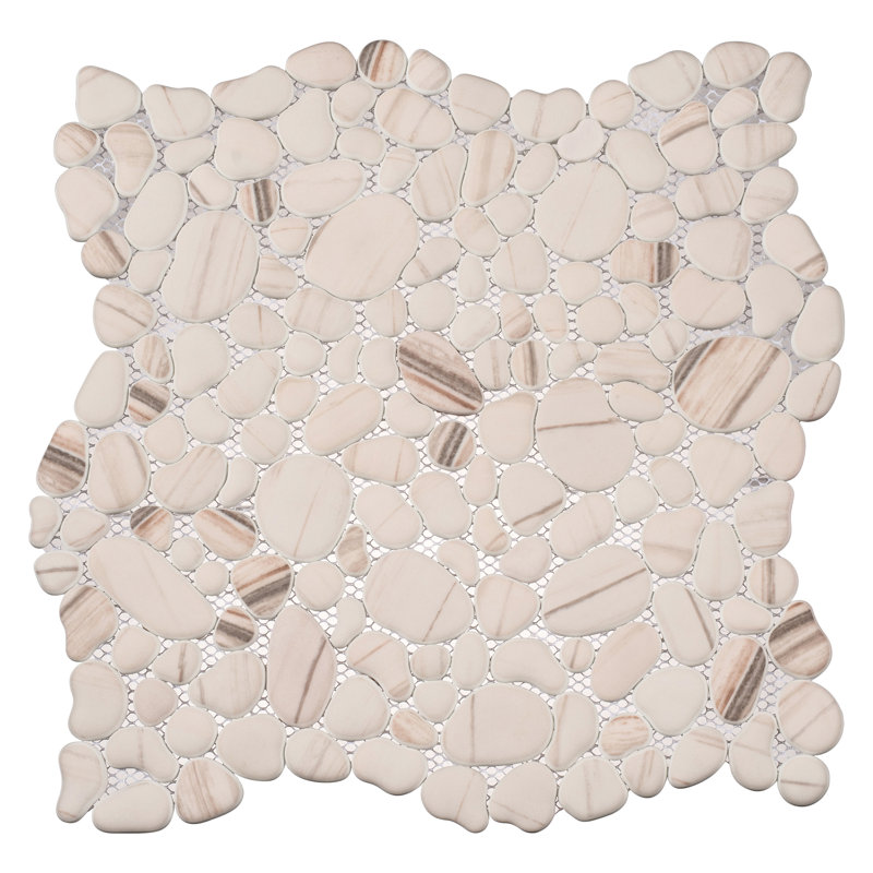 Mesa Pebble/Stone Look Glass Mosaic Kitchen Backsplash, Bathroom, Shower, Pool, Wall and Floor Tile, Basin
