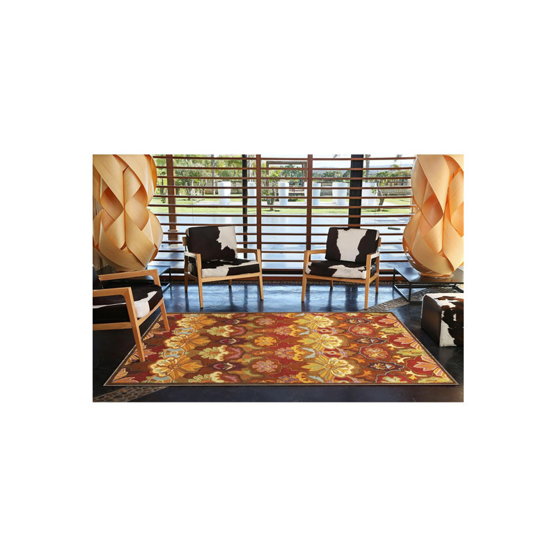 Tapis décoratif floral à motif coloré et lavable à la machine, Rectangle 3 pi 3 po x 4 pi 11 po