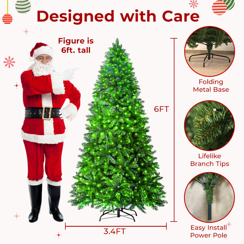 Arbre de Noël vert pré-éclairé 6 pi avec lumières de fée RVB programmables multicolores