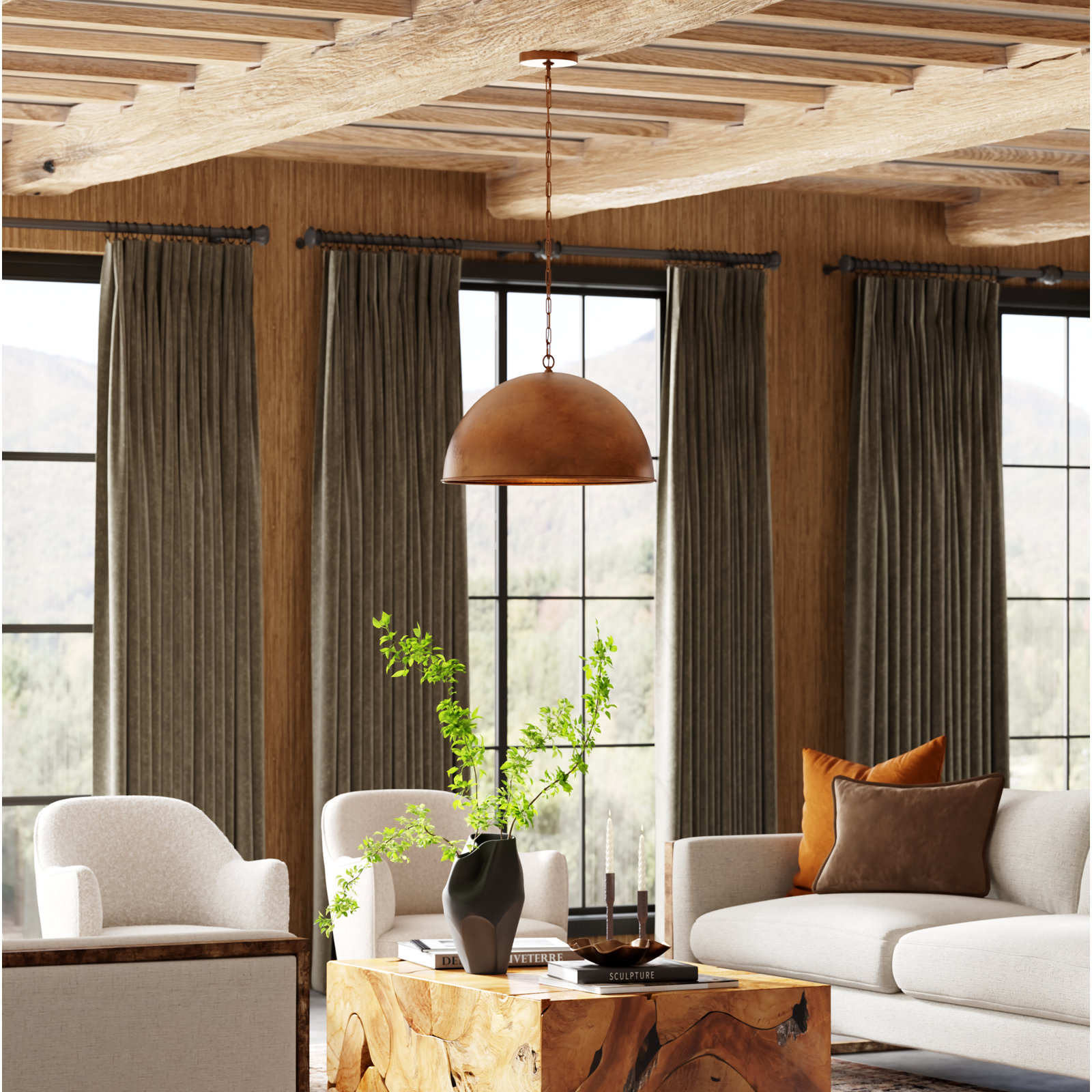 Najuma Dimmable Single Light Pendant, 10" H x 15" W x 15" D, Brass