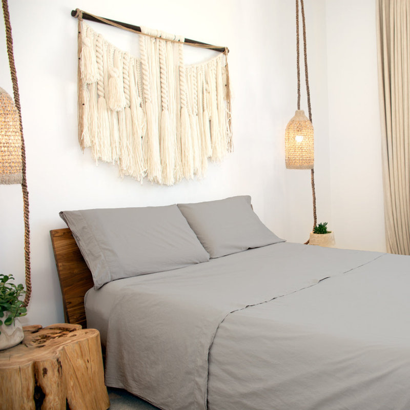 Ensemble de draps 100% satin de coton 300 fils Relaxed, Gris orage, Simple