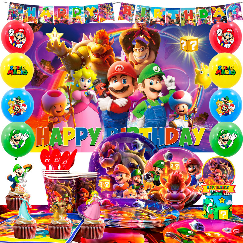 Articles de fête Super Mario, 112 pièces décorations d'anniversaire Mario