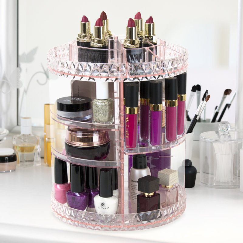 Organisateur de maquillage rotatif, Rose