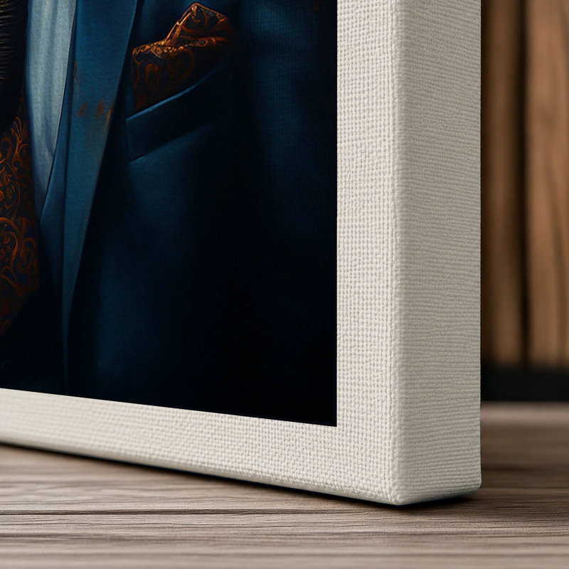 Elegant Elephant In Blue Modern - Print, 30x20 - 76.2 x 50.8 cm, Cream Border
