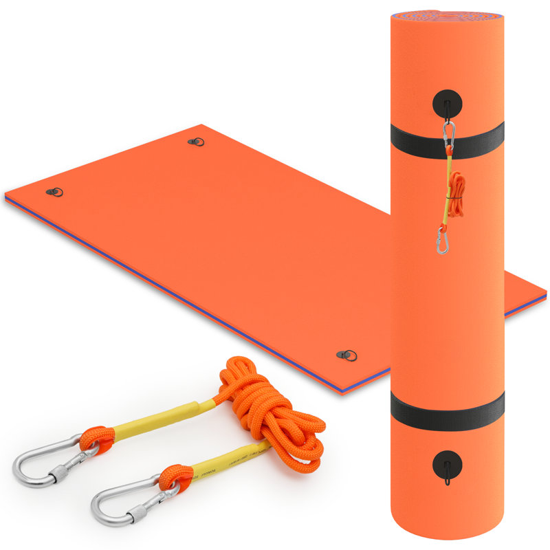 1300lb Capacity Floating Mat 1.5" UV-Resistant XPE Foam 10ft Bungee Tether , Orange/Blue