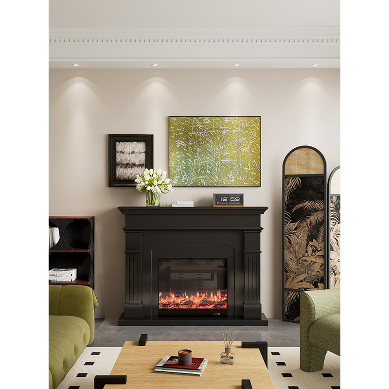 Foyer électrique français de style rétro français, Noir, H 43,31 po x l 47,24 po x P 12,60 po