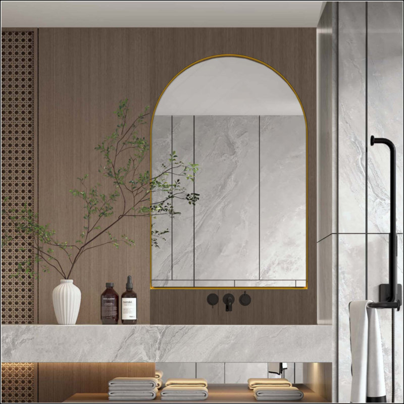 Armoire à pharmacie arquée encastrée, armoire de salle de bain avec cadre en métal avec miroir et tablettes réglables, miroir mural avec rangement pour salle de bain