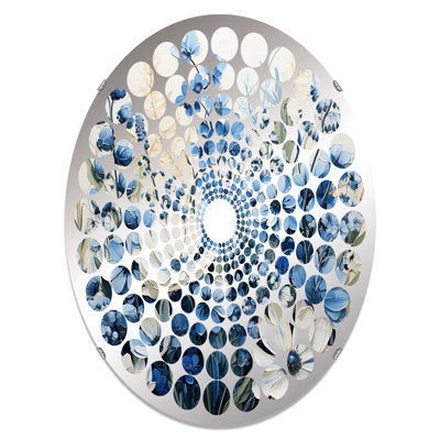Miroir décoratif à points radiaux bleus et fleurs blanches III MIR107249 O