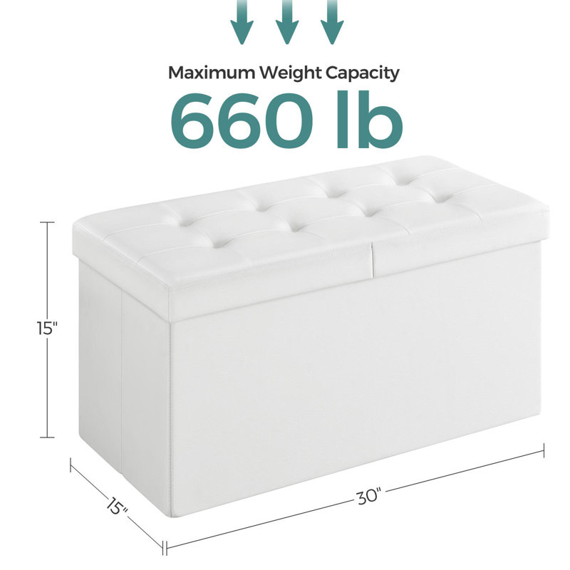Folding Storage Ottoman Bench With Flipping Lid, White